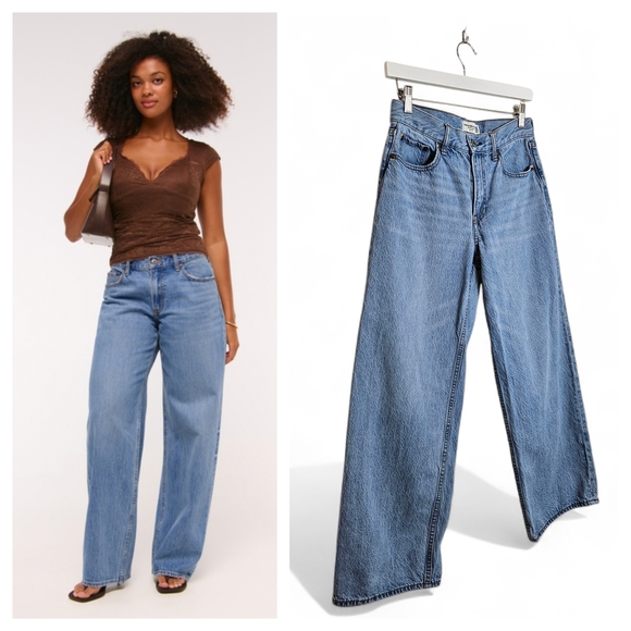 Abercrombie & Fitch Denim - Abercrombie Curve Love Low Rise Ultra Loose Jeans Size 24 Full Length